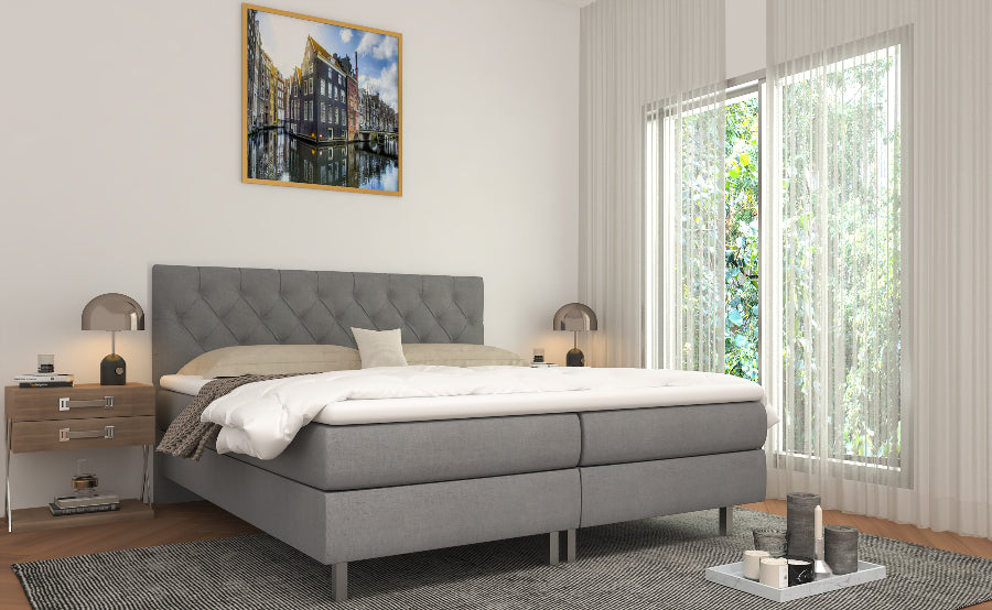 Boxspring Elegance Gecapitonneerd Hoofdbord Grijs - Comfortabel en Luxe - Gratis Levering 