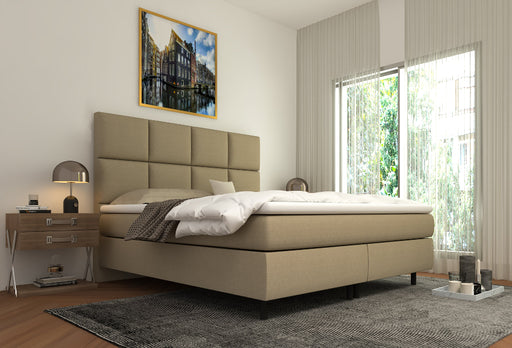 Boxspring Elite Beige - Met een strakke 8 vaks Hoofdbord - Gratis Levering
